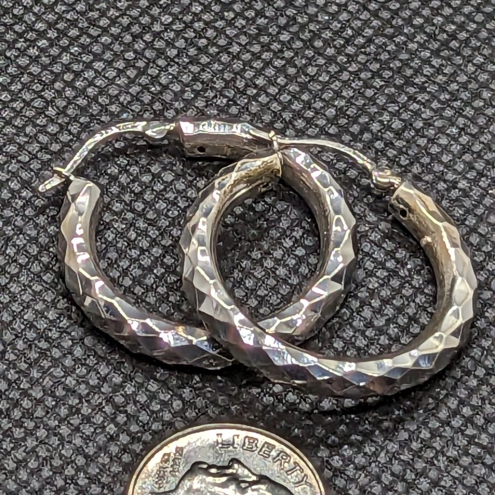 Faceted Textured Heavy Solid Sterling Hoops - image 3
